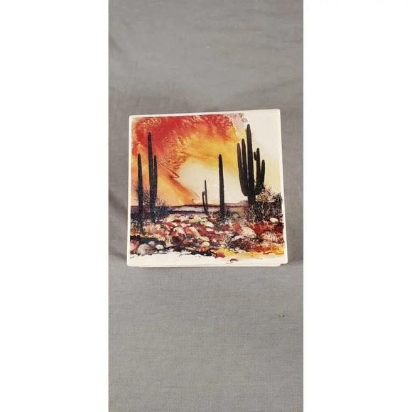 Highland Graphics Tile Coaster AbsorbaStone 6 Piece Southwest Cactus Saguaro - Picture 2 of 4